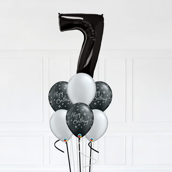 Customizable Number 7 Balloon Bouquet Onyx Black Micro Foil Balloon with Latex Happy Birthday Balloons