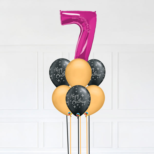 Customizable Number 7 Balloon Bouquet Pink Micro Foil Balloon with Latex Happy Birthday Balloons