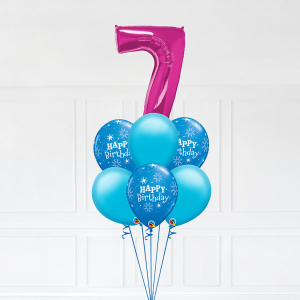 Customizable Number 7 Balloon Bouquet Pink Micro Foil Balloon with Latex Happy Birthday Balloons