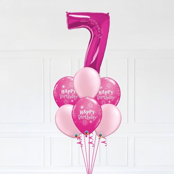 Customizable Number 7 Balloon Bouquet Pink Micro Foil Balloon with Latex Happy Birthday Balloons