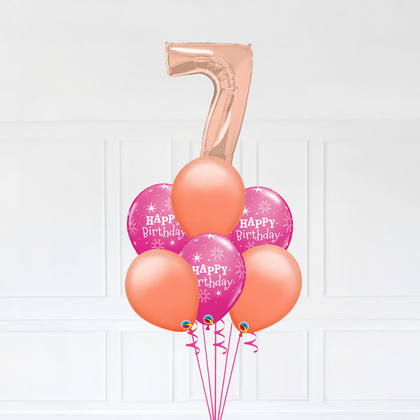 Customizable Number 7 Balloon Bouquet Rose Gold Micro Foil Balloon with Happy Birthday Latex Balloons