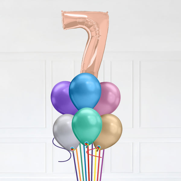 Customizable Number 7 Balloon Bouquet Rose Gold Micro Foil Balloon with Latex Happy Birthday Balloons