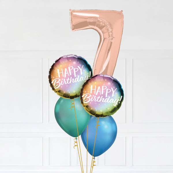 Customizable Number 7 Balloon Bouquet Rose Gold Micro Foil Balloon with Happy Birthday Latex Balloons