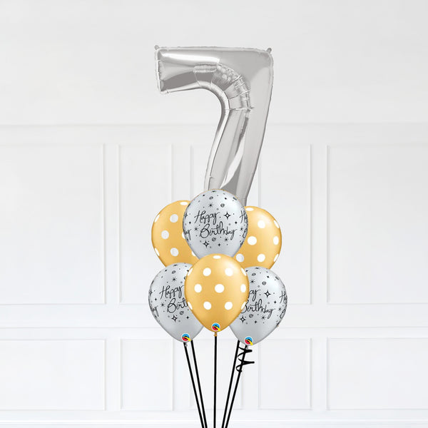 Customizable Number 7 Balloon Bouquet Silver Micro Foil Balloon with Latex Balloons