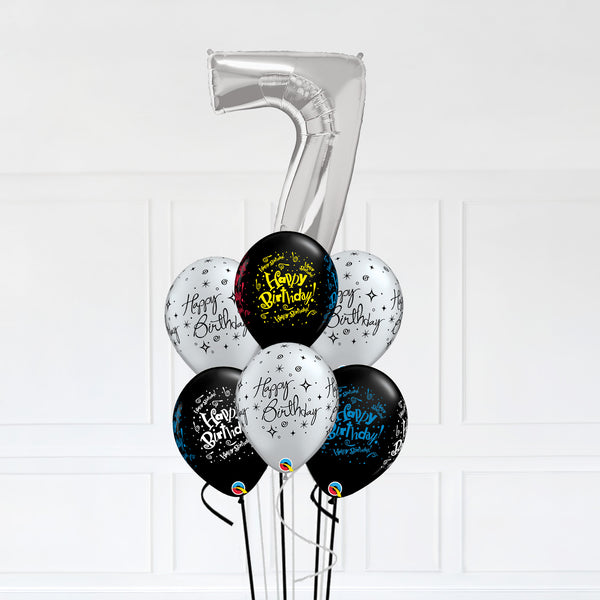 Customizable Number 7 Balloon Bouquet Silver Micro Foil Balloon with Latex Balloons