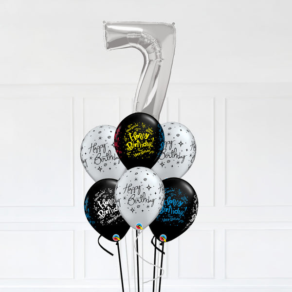 Customizable Number 7 Balloon Bouquet Silver Micro Foil Balloon with Latex Balloons