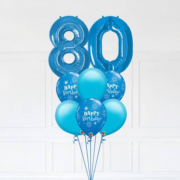 Customizable Number 80 Balloon Bouquet Blue Micro Foil Balloon with Latex Happy Birthday Balloons