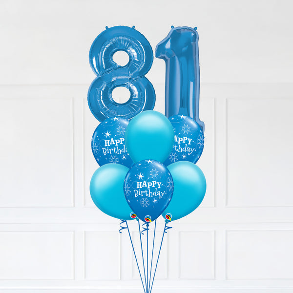 Customizable Number 81 Balloon Bouquet Blue Micro Foil Balloon with Latex Happy Birthday Balloons