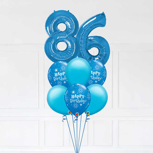 Customizable Number 86 Balloon Bouquet Blue Micro Foil Balloon with Latex Happy Birthday Balloons