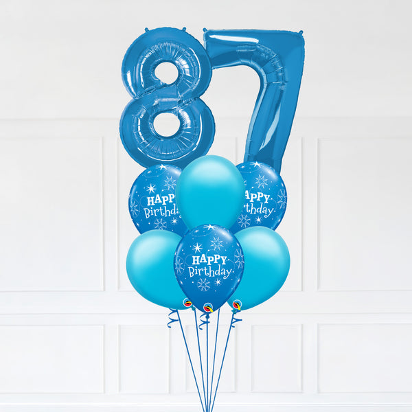 Customizable Number 87 Balloon Bouquet Blue Micro Foil Balloon with Latex Happy Birthday Balloons