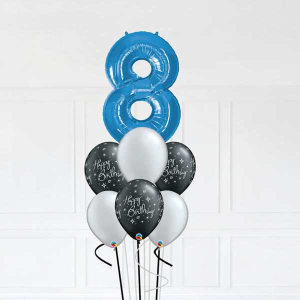 Customizable Number 8 Balloon Bouquet Blue Micro Foil Balloon with Latex Balloons