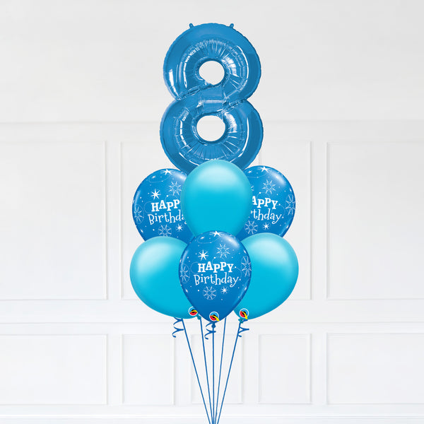 Customizable Number 8 Balloon Bouquet Blue Micro Foil Balloon with Latex Happy Birthday Balloons