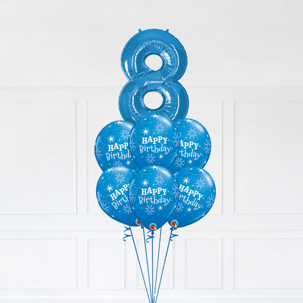 Customizable Number 8 Balloon Bouquet Blue Micro Foil Balloon with Latex Happy Birthday Balloons