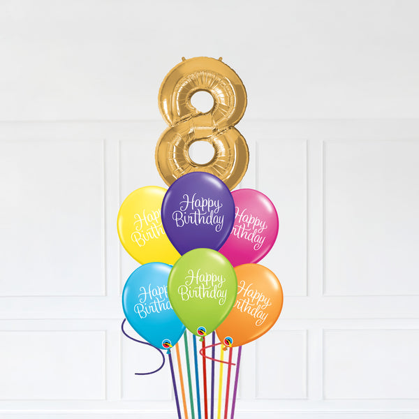 Customizable Number 8 Balloon Bouquet Gold Micro Foil Balloon with Latex Happy Birthday Balloons