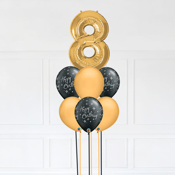 Customizable Number 8 Balloon Bouquet Gold Micro Foil Balloon with Latex Happy Birthday Balloons