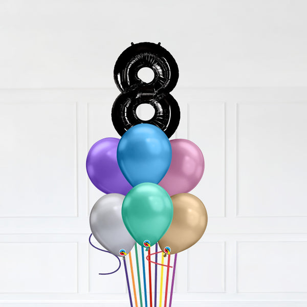 Customizable Number 8 Balloon Bouquet Onyx Black Micro Foil Balloon with Latex Balloons