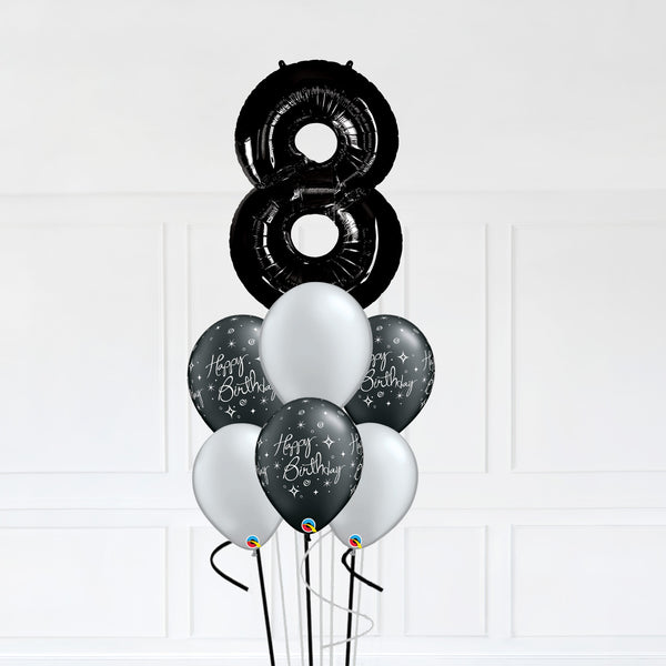 Customizable Number 8 Balloon Bouquet Onyx Black Micro Foil Balloon with Latex Happy Birthday Balloons