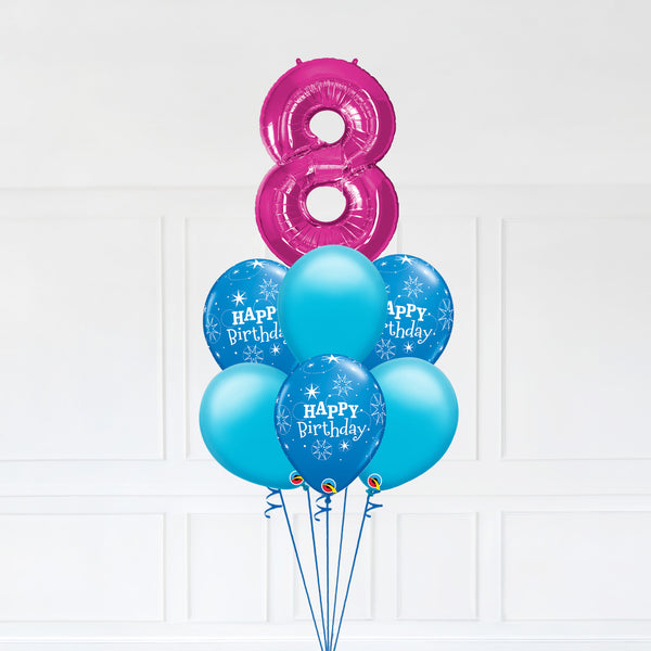 Customizable Number 8 Balloon Bouquet Pink Micro Foil Balloon with Latex Happy Birthday Balloons