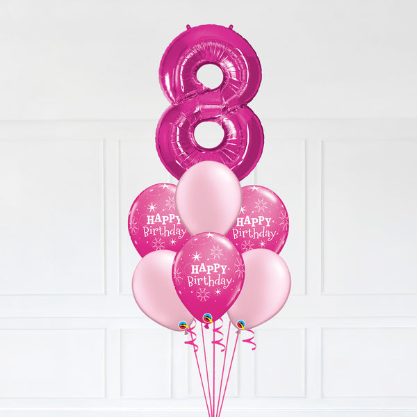 Customizable Number 8 Balloon Bouquet Pink Micro Foil Balloon with Latex Happy Birthday Balloons