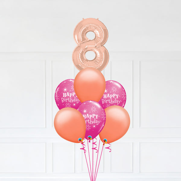 Customizable Number 8 Balloon Bouquet Rose Gold Micro Foil Balloon with Happy Birthday Latex Balloons