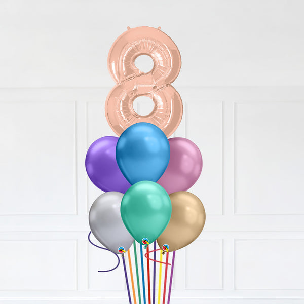 Customizable Number 8 Balloon Bouquet Rose Gold Micro Foil Balloon with Latex Happy Birthday Balloons