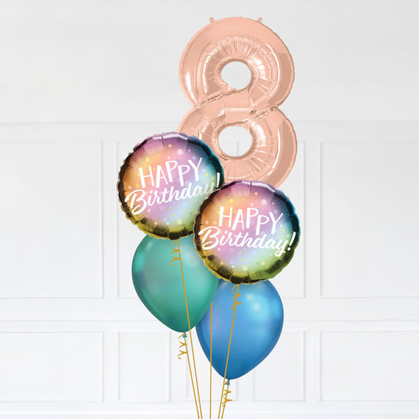 Customizable Number 8 Balloon Bouquet Rose Gold Micro Foil Balloon with Happy Birthday Latex Balloons