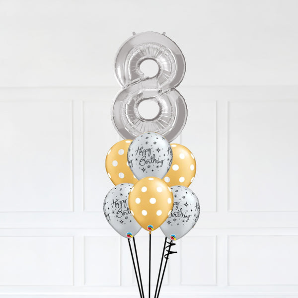 Customizable Number 8 Balloon Bouquet Silver Micro Foil Balloon with Latex Balloons