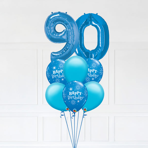 Customizable Number 90 Balloon Bouquet Blue Micro Foil Balloon with Latex Happy Birthday Balloons