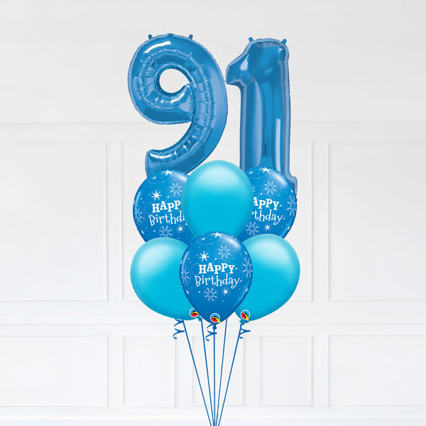 Customizable Number 91 Balloon Bouquet Blue Micro Foil Balloon with Latex Happy Birthday Balloons