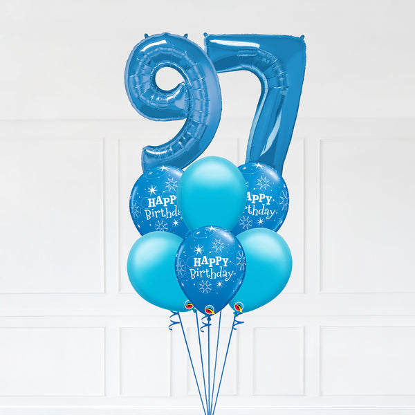 Customizable Number 97 Balloon Bouquet Blue Micro Foil Balloon with Latex Happy Birthday Balloons