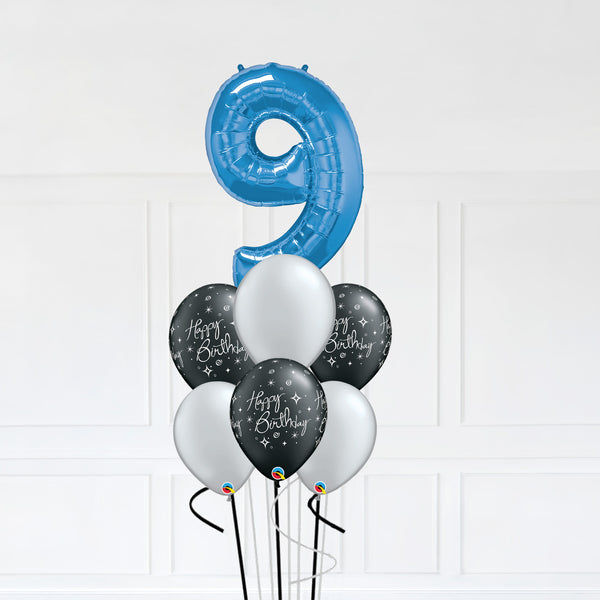 Customizable Number 9 Balloon Bouquet Blue Micro Foil Balloon with Latex Balloons