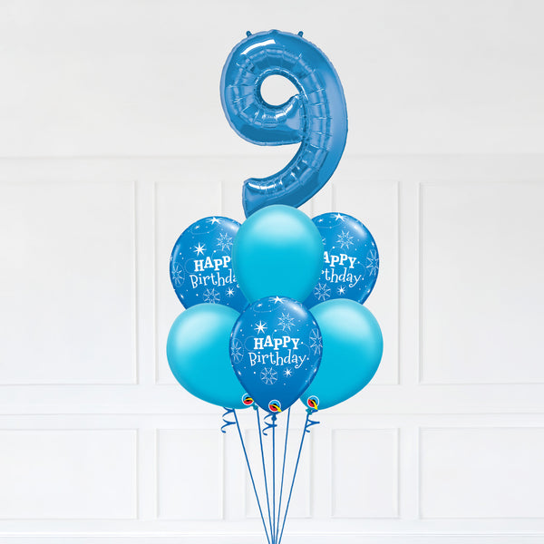 Customizable Number 9 Balloon Bouquet Blue Micro Foil Balloon with Latex Happy Birthday Balloons