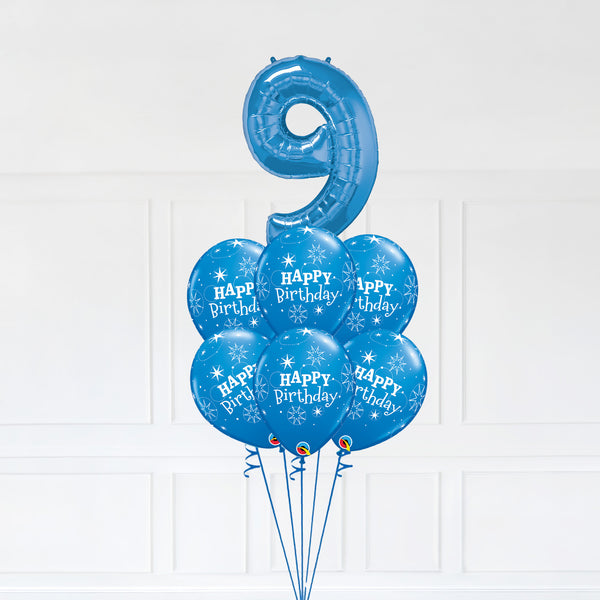 Customizable Number 9 Balloon Bouquet Blue Micro Foil Balloon with Latex Happy Birthday Balloons