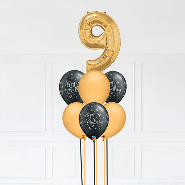 Customizable Number 9 Balloon Bouquet Gold Micro Foil Balloon with Latex Happy Birthday Balloons