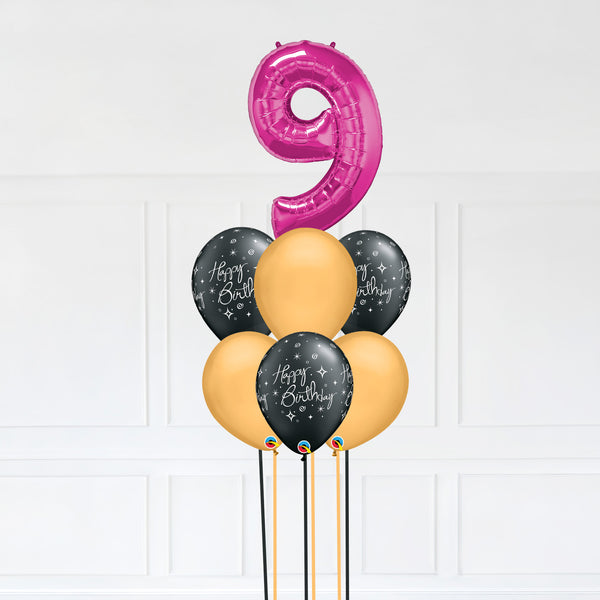 Customizable Number 9 Balloon Bouquet Pink Micro Foil Balloon with Latex Happy Birthday Balloons