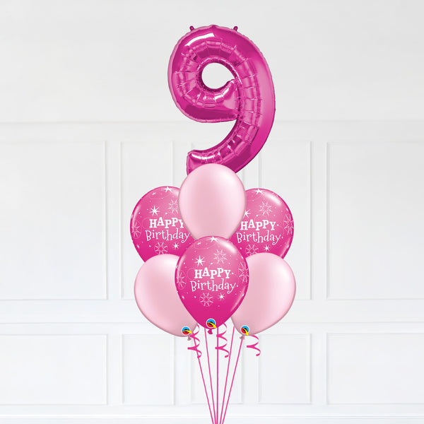 Customizable Number 9 Balloon Bouquet Pink Micro Foil Balloon with Latex Happy Birthday Balloons