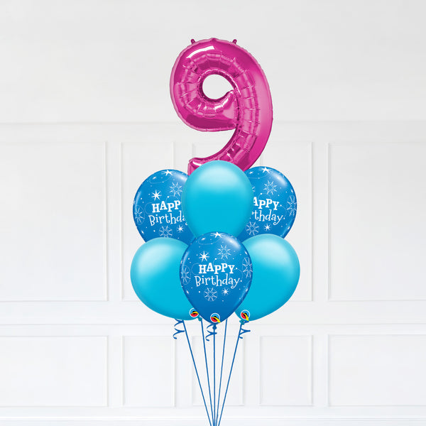 Customizable Number 9 Balloon Bouquet Pink Micro Foil Balloon with Latex Happy Birthday Balloons