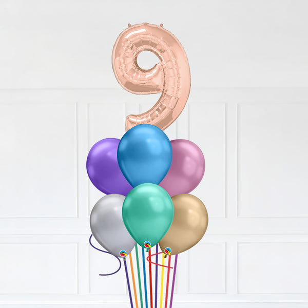 Customizable Number 9 Balloon Bouquet Rose Gold Micro Foil Balloon with Latex Happy Birthday Balloons