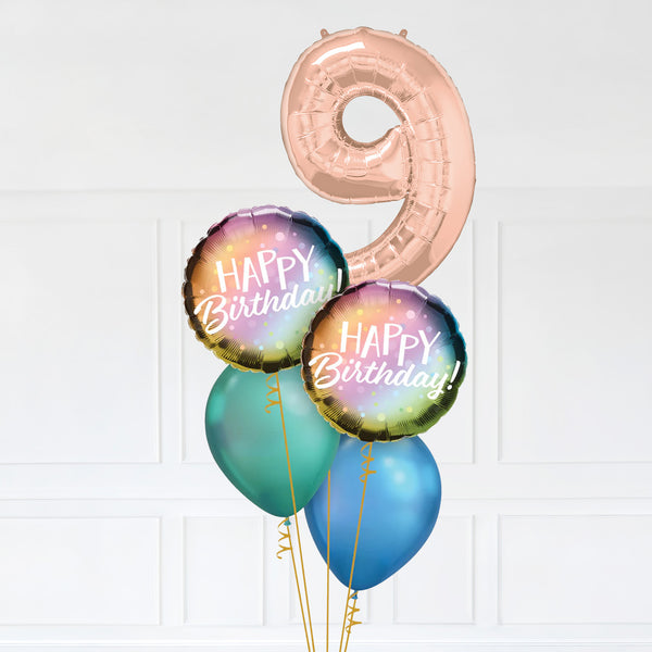 Customizable Number 9 Balloon Bouquet Rose Gold Micro Foil Balloon with Happy Birthday Latex Balloons