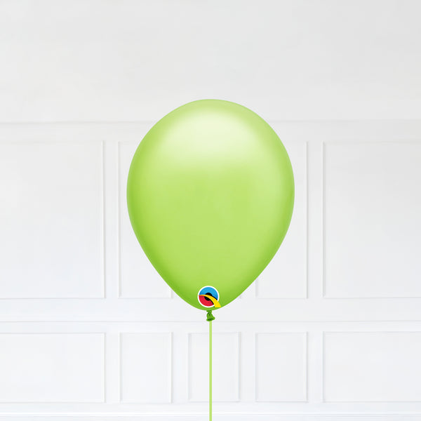 Lime Green color Latex balloon inflated with helium and a matching with 1.5 meter ribbon