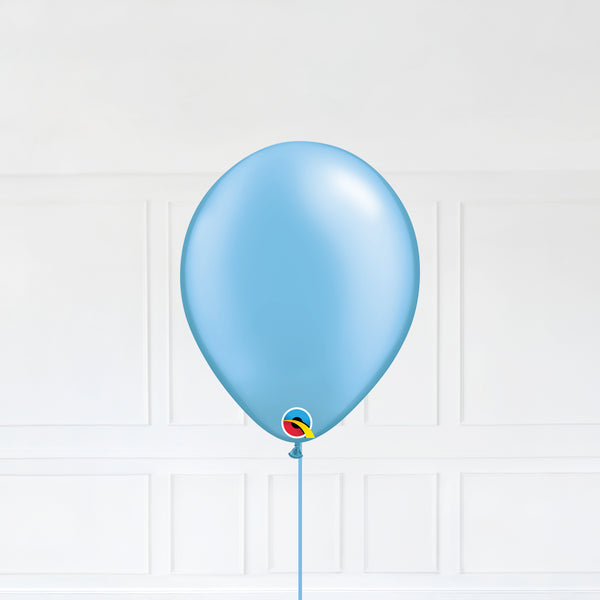 Pastel Pearl Azure color Latex balloon inflated with helium and a matching with 1.5 meter ribbon