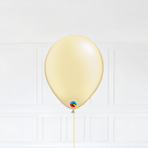 Pastel Pearl Ivory color Latex balloon inflated with helium and a matching with 1.5 meter ribbon