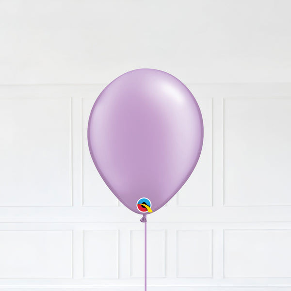 Pastel Pearl Lavender color Latex balloon inflated with helium and a matching with 1.5 meter ribbon