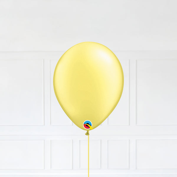 Pastel Pearl Lemon Chiffon color Latex balloon inflated with helium and a matching with 1.5 meter ribbon