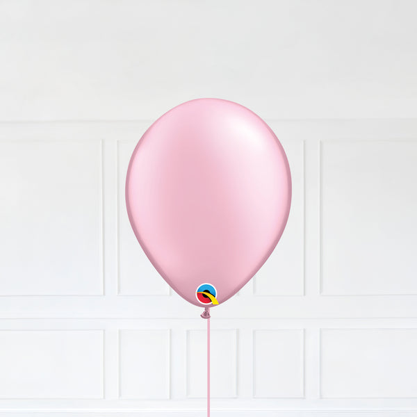 Pastel Pearl Pink color Latex balloon inflated with helium and a matching with 1.5 meter ribbon