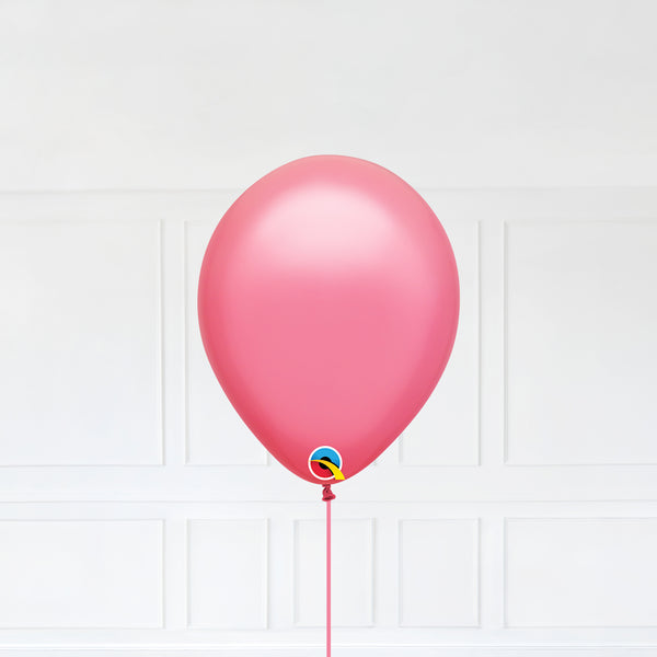 Rose color Latex balloon inflated with helium and a matching with 1.5 meter ribbon