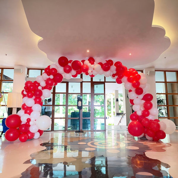 Red and White Organic Balloon Arch Decoration