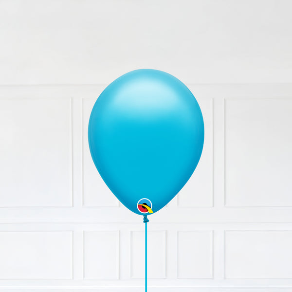 Tropical Teal color Latex balloon inflated with helium and a matching with 1.5 meter ribbon