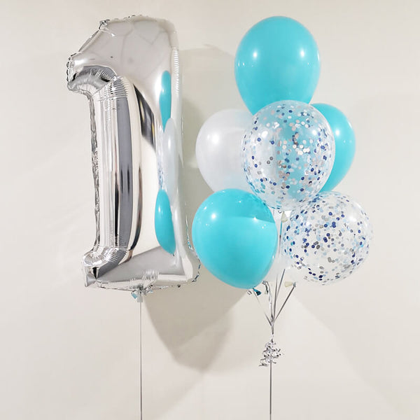 Customizable Blue & Confetti Helium Balloon Set - 1st Birthday and Any Age