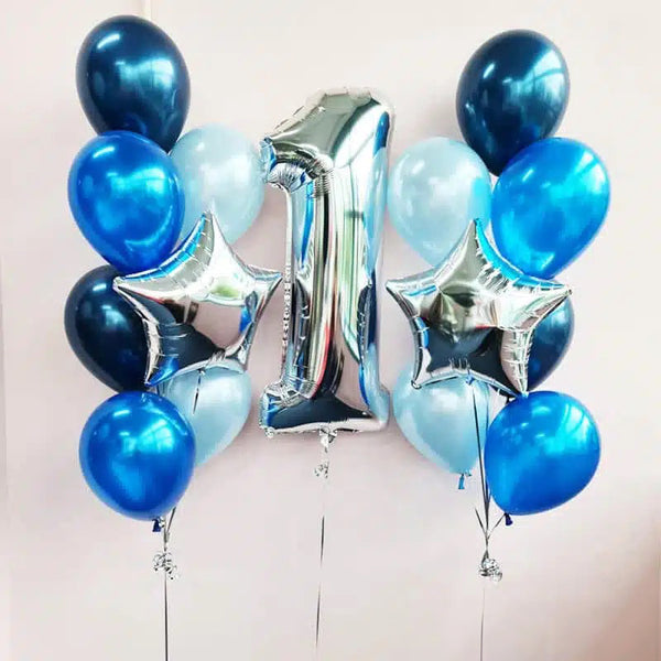 Customizable Blue Helium Balloon Bouquet with Star Balloon - 1st Birthday and Any Age